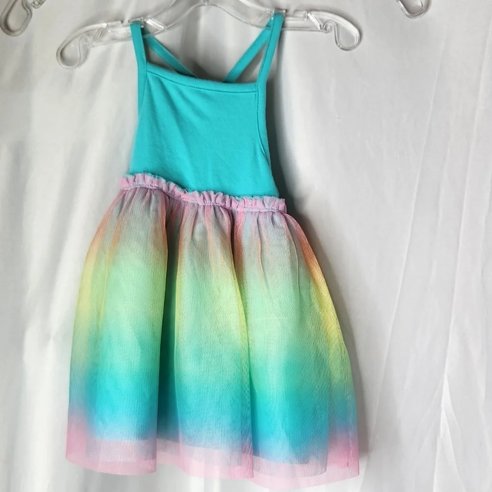 Toddler Girls' Cat & Jack Turquoise Rainbow Tulle Dress Size 12M